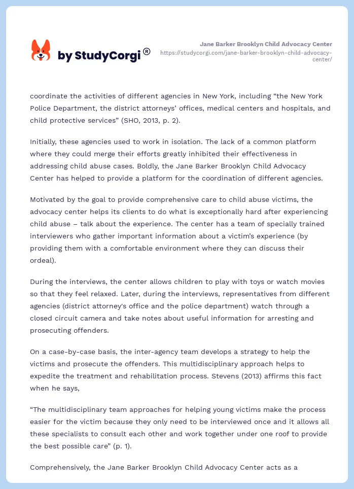 Jane Barker Brooklyn Child Advocacy Center. Page 2