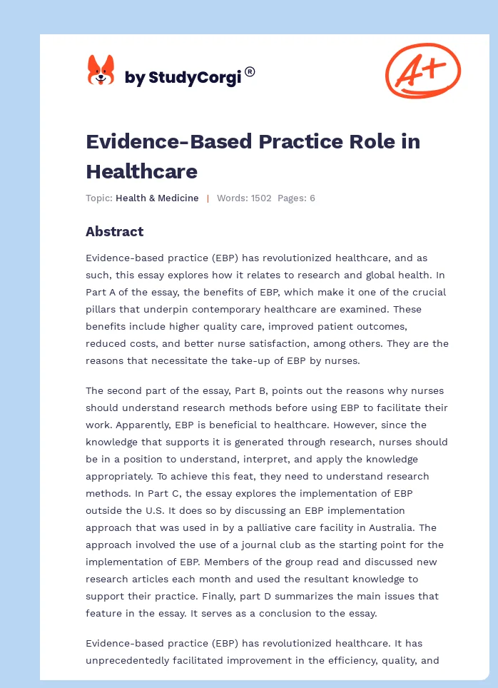 Evidence-Based Practice Role in Healthcare. Page 1