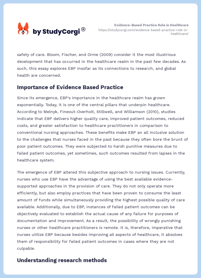 Evidence-Based Practice Role in Healthcare. Page 2