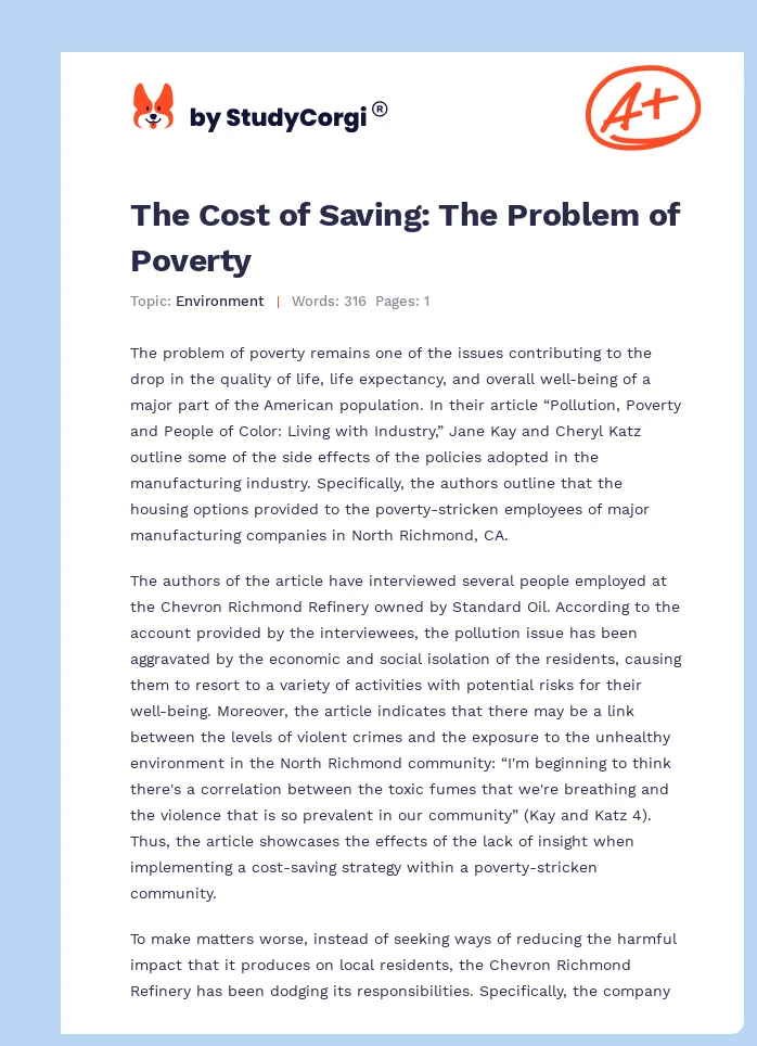 The Cost of Saving: The Problem of Poverty. Page 1