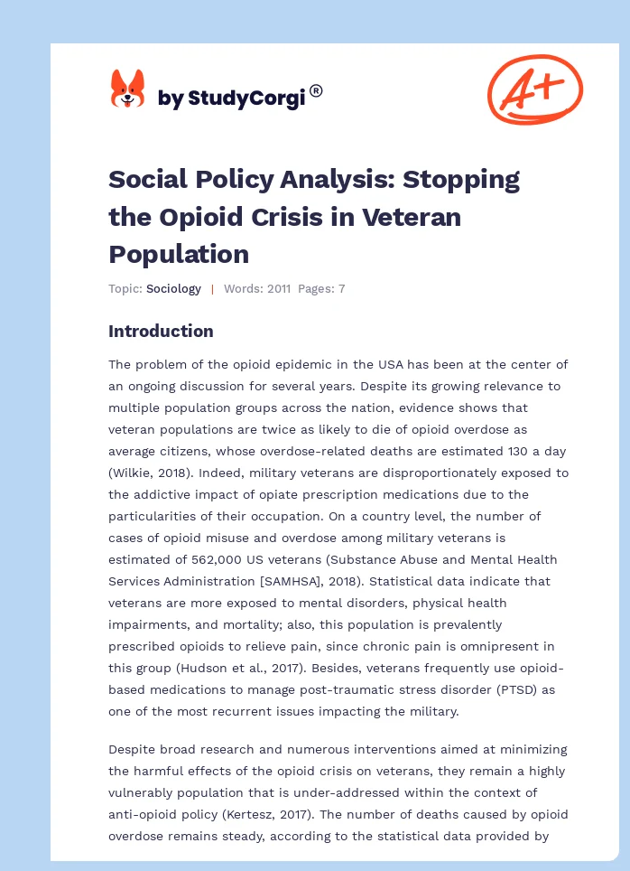Social Policy Analysis: Stopping the Opioid Crisis in Veteran Population. Page 1