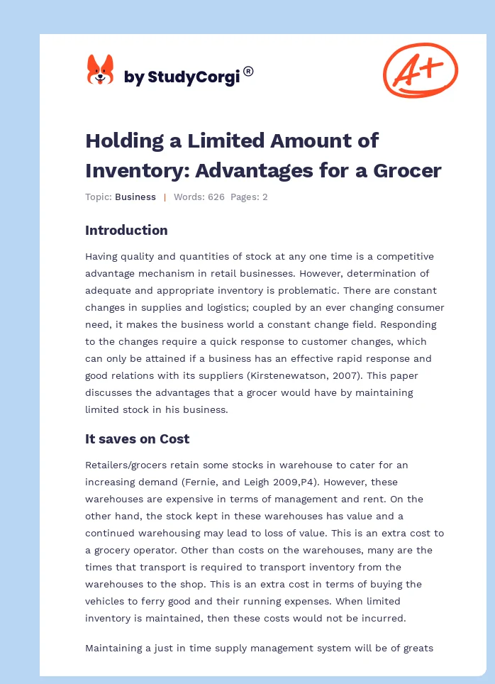 Holding a Limited Amount of Inventory: Advantages for a Grocer. Page 1