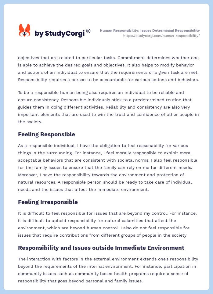 Human Responsibility: Issues Determining Responsibility. Page 2