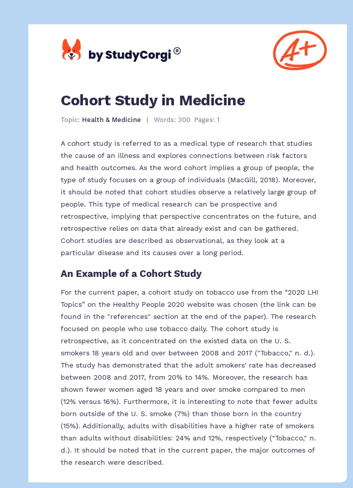 Cohort Study in Medicine. Page 1