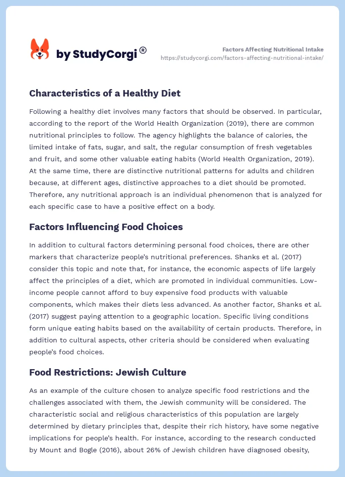 Factors Affecting Nutritional Intake. Page 2
