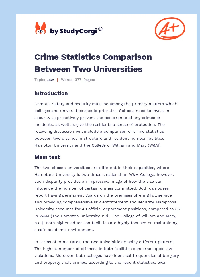 Crime Statistics Comparison Between Two Universities. Page 1