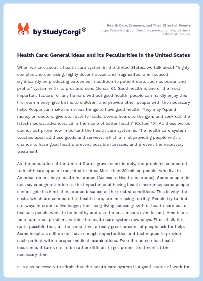 Health Care, Economy, and Their Effect of People. Page 2