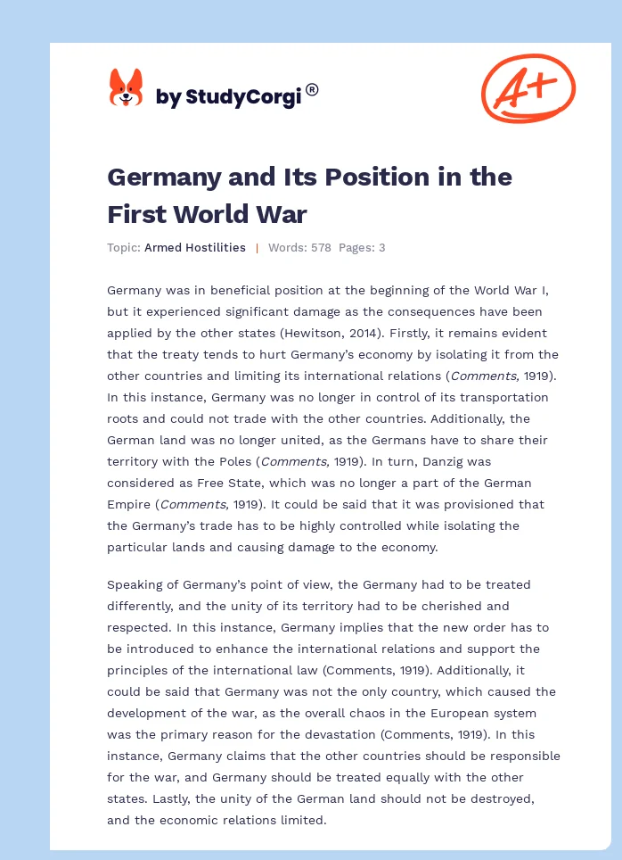 Germany and Its Position in the First World War. Page 1