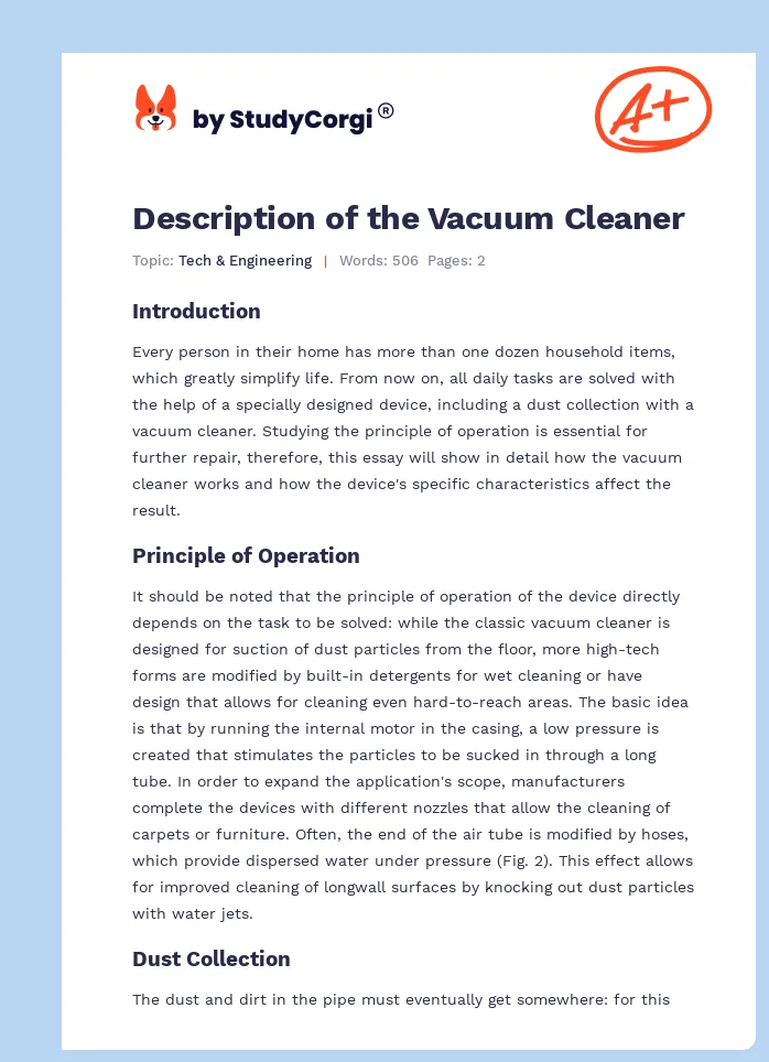 Description of the Vacuum Cleaner. Page 1