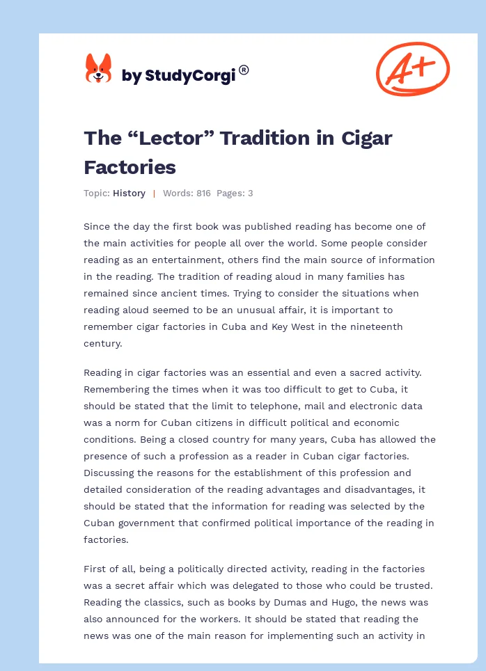 The “Lector” Tradition in Cigar Factories. Page 1