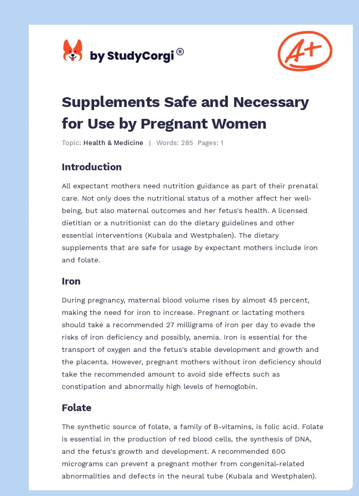 Supplements Safe and Necessary for Use by Pregnant Women. Page 1