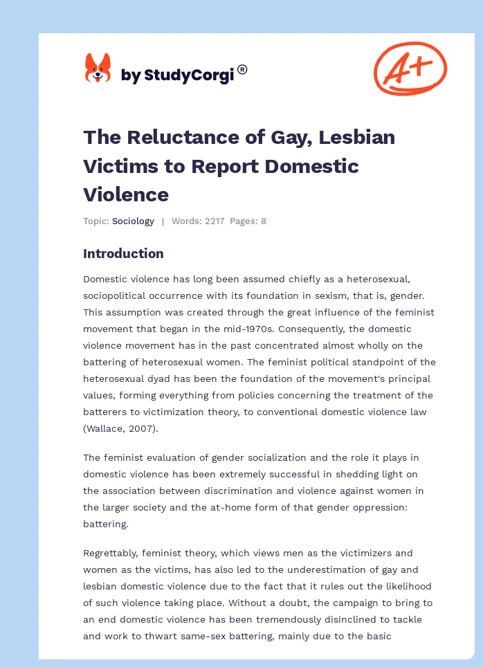The Reluctance of Gay, Lesbian Victims to Report Domestic Violence. Page 1