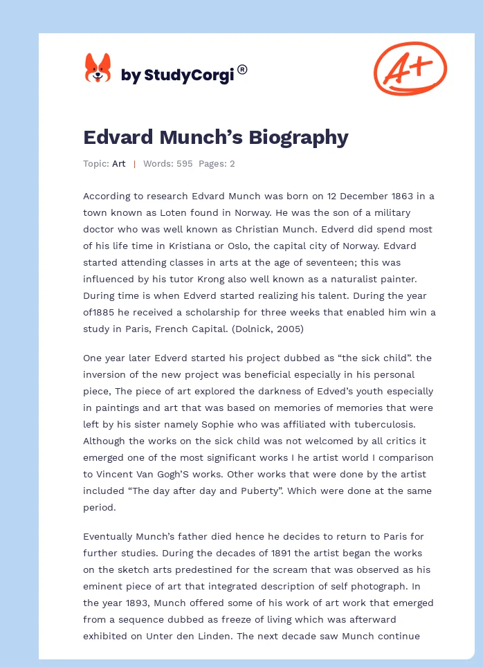 Edvard Munch’s Biography. Page 1