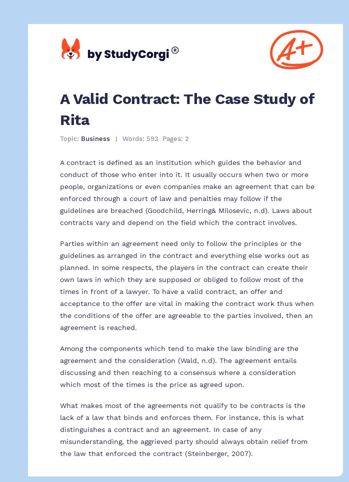A Valid Contract: The Case Study of Rita. Page 1
