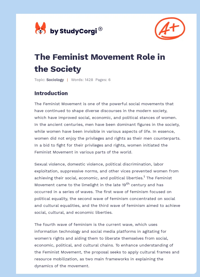 The Feminist Movement Role in the Society. Page 1
