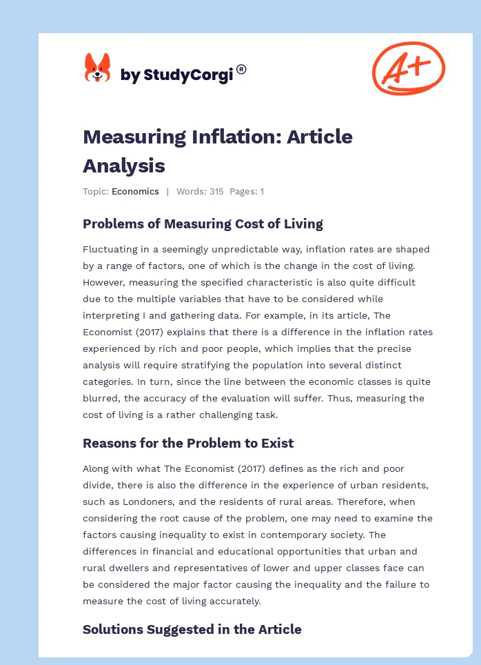 Measuring Inflation: Article Analysis. Page 1