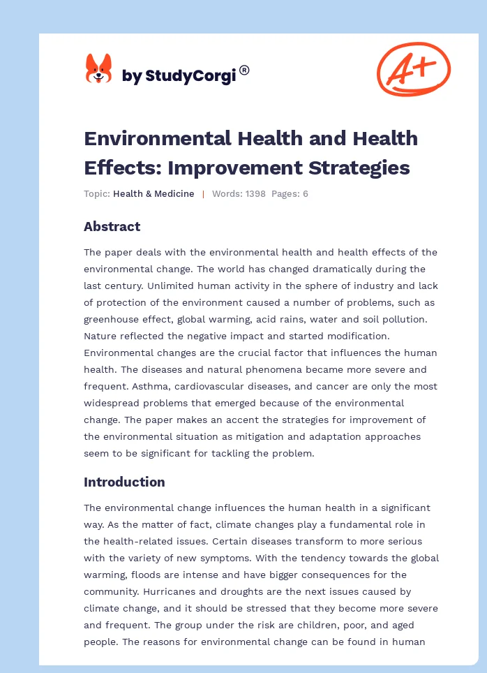 Environmental Health and Health Effects: Improvement Strategies. Page 1
