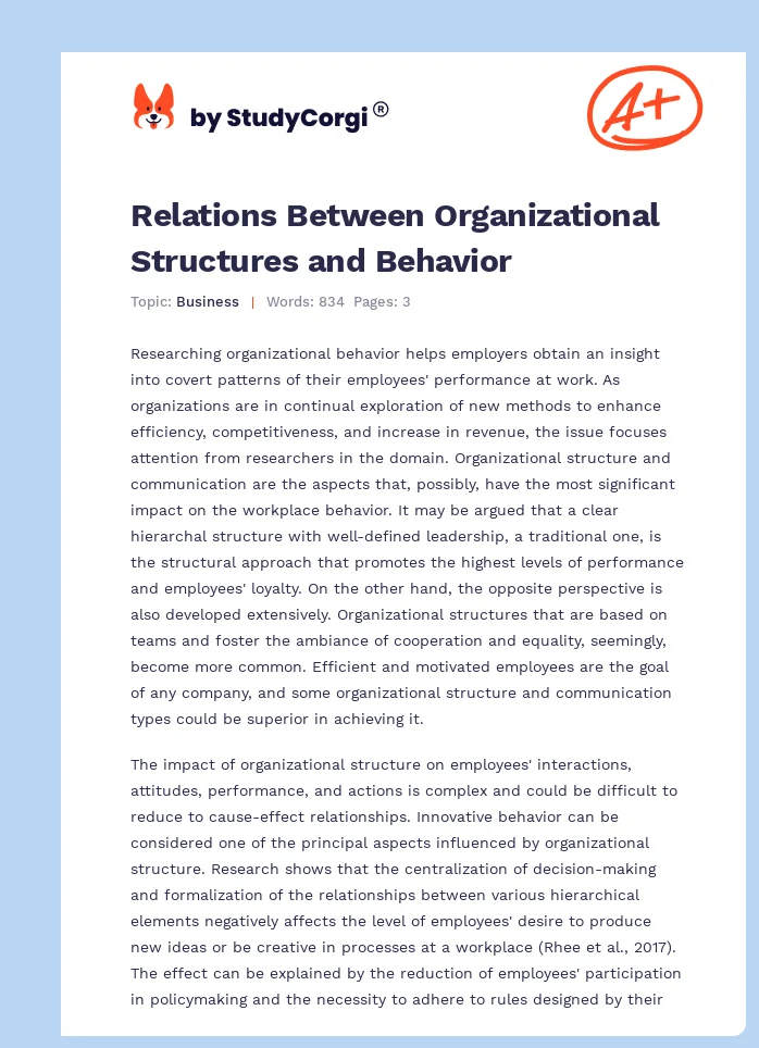 Relations Between Organizational Structures and Behavior. Page 1
