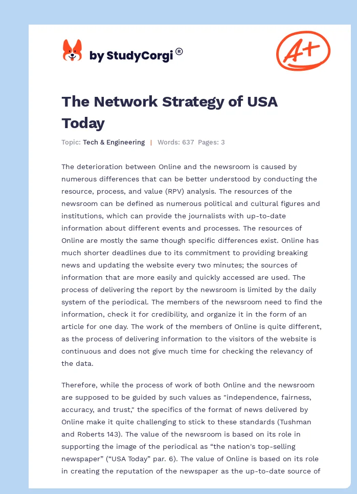 The Network Strategy of USA Today. Page 1