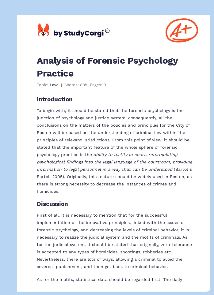 Analysis of Forensic Psychology Practice. Page 1