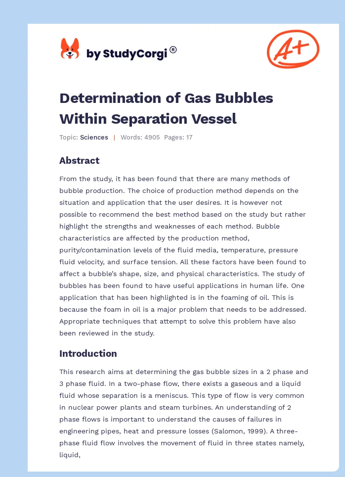 Determination of Gas Bubbles Within Separation Vessel. Page 1