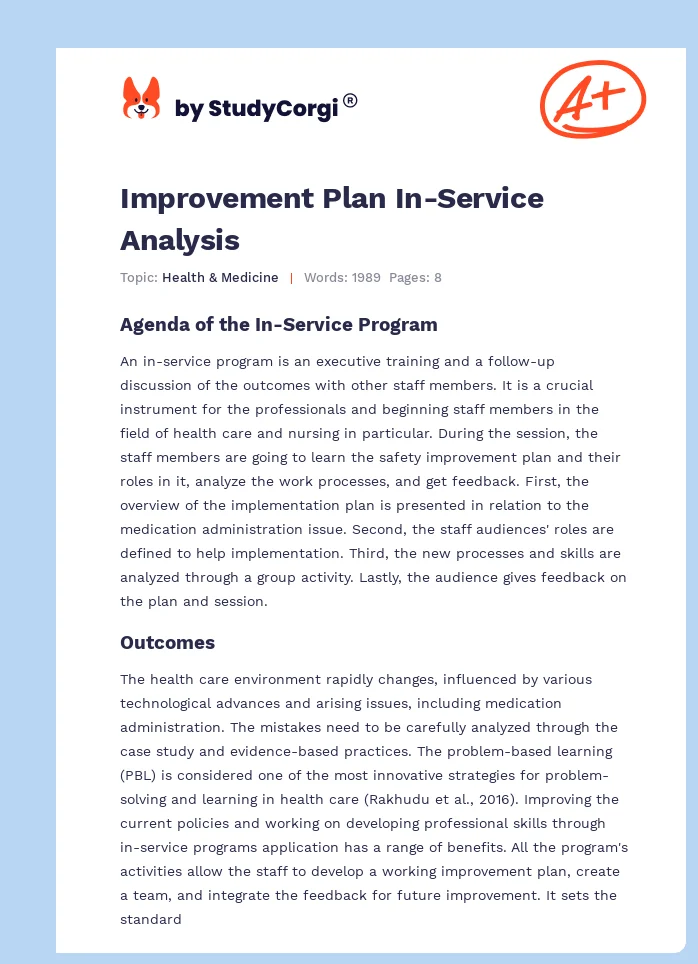 Improvement Plan In-Service Analysis. Page 1