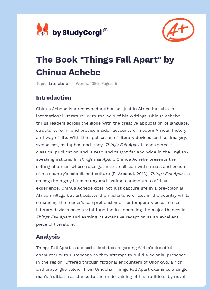The Book "Things Fall Apart" by Chinua Achebe. Page 1