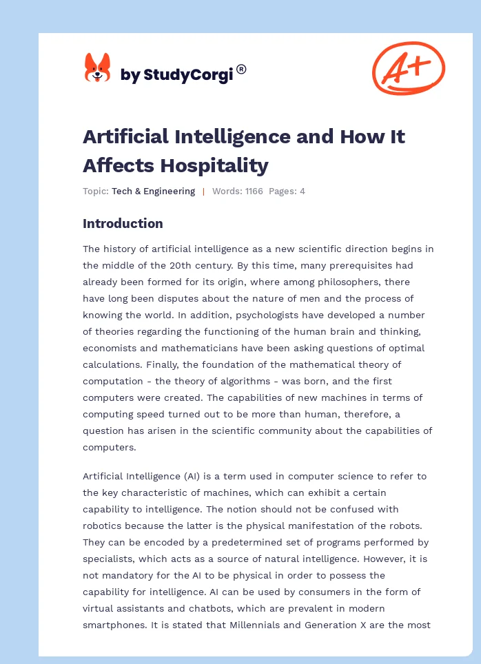 Artificial Intelligence and How It Affects Hospitality. Page 1
