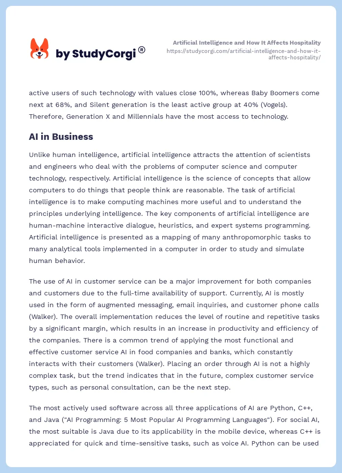 Artificial Intelligence and How It Affects Hospitality. Page 2
