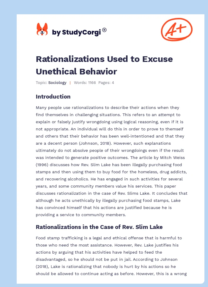 Rationalizations Used to Excuse Unethical Behavior. Page 1