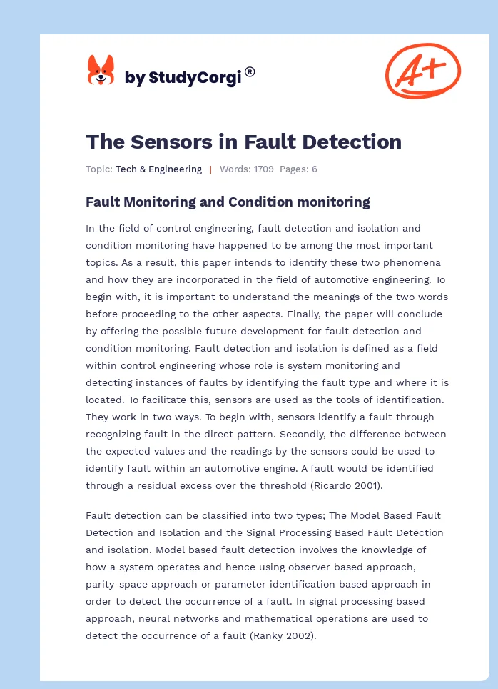 The Sensors in Fault Detection. Page 1