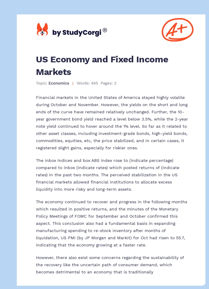 US Economy and Fixed Income Markets. Page 1
