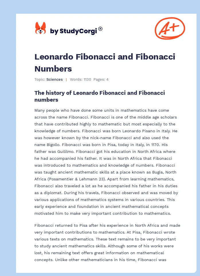 Leonardo Fibonacci and Fibonacci Numbers. Page 1