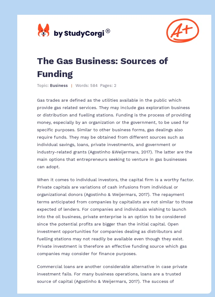 The Gas Business: Sources of Funding. Page 1