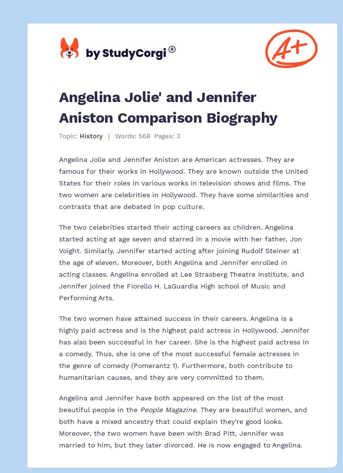 Angelina Jolie' and Jennifer Aniston Comparison Biography. Page 1