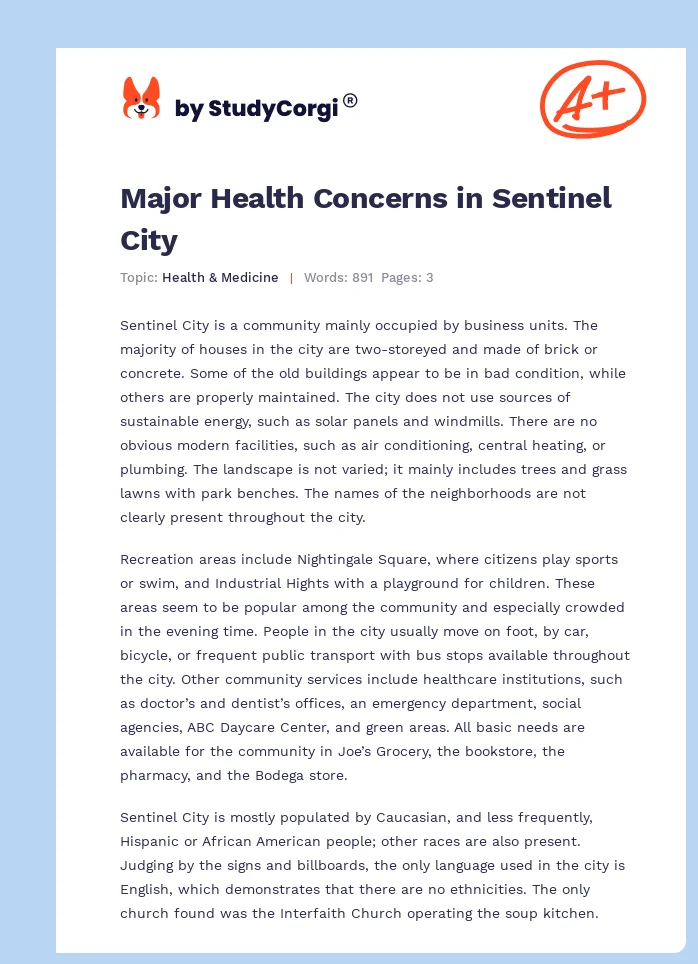 Major Health Concerns in Sentinel City. Page 1