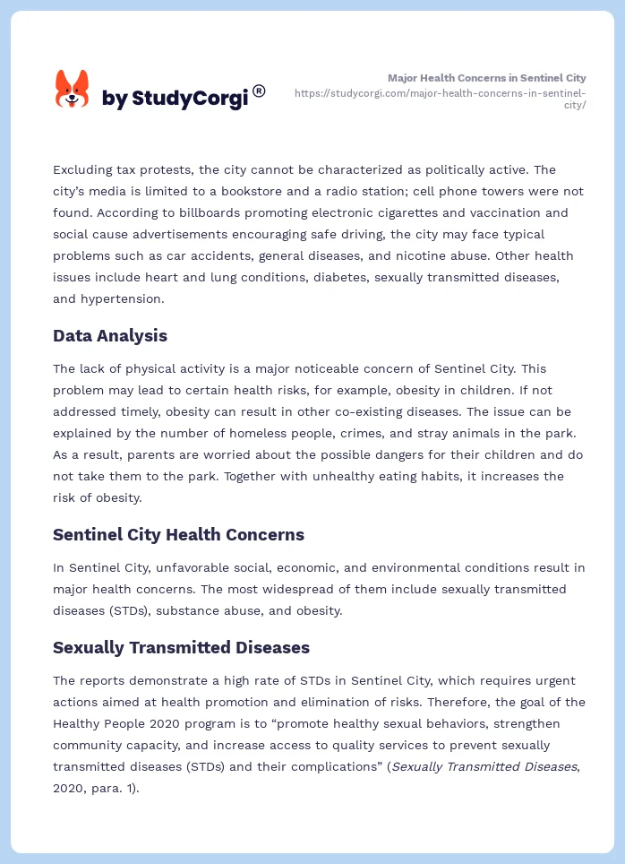 Major Health Concerns in Sentinel City. Page 2