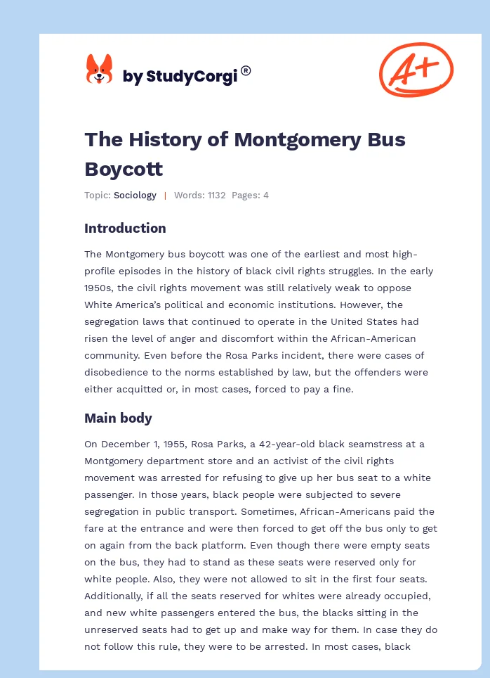 The History of Montgomery Bus Boycott. Page 1