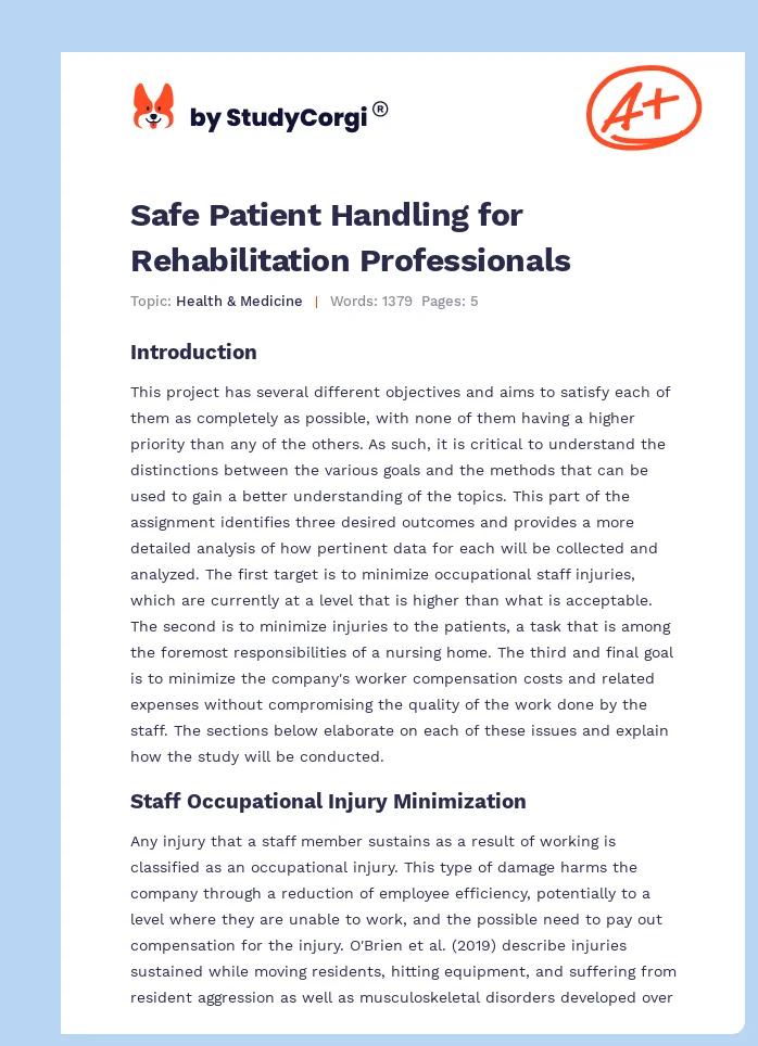 Safe Patient Handling for Rehabilitation Professionals. Page 1
