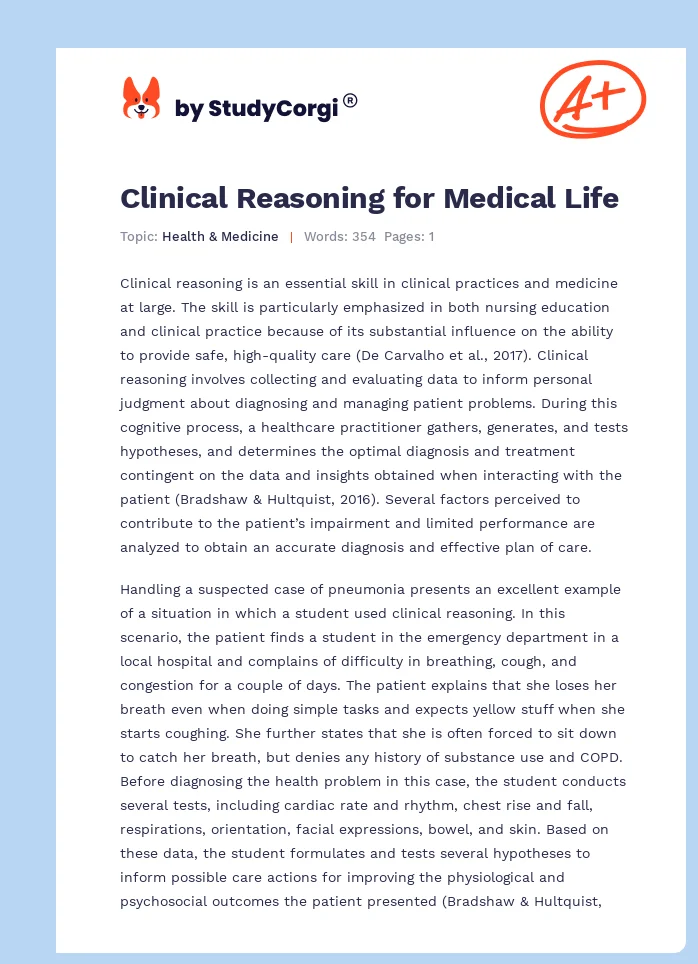 Clinical Reasoning for Medical Life. Page 1