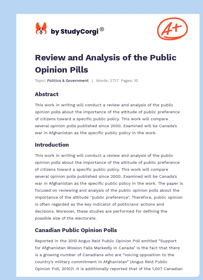 Review and Analysis of the Public Opinion Pills. Page 1