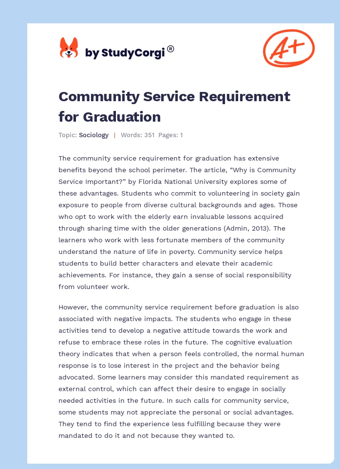 Community Service Requirement for Graduation. Page 1