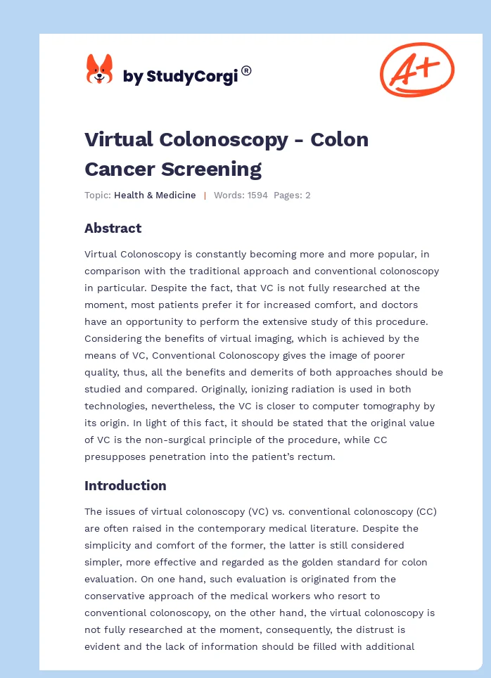 Virtual Colonoscopy - Colon Cancer Screening. Page 1