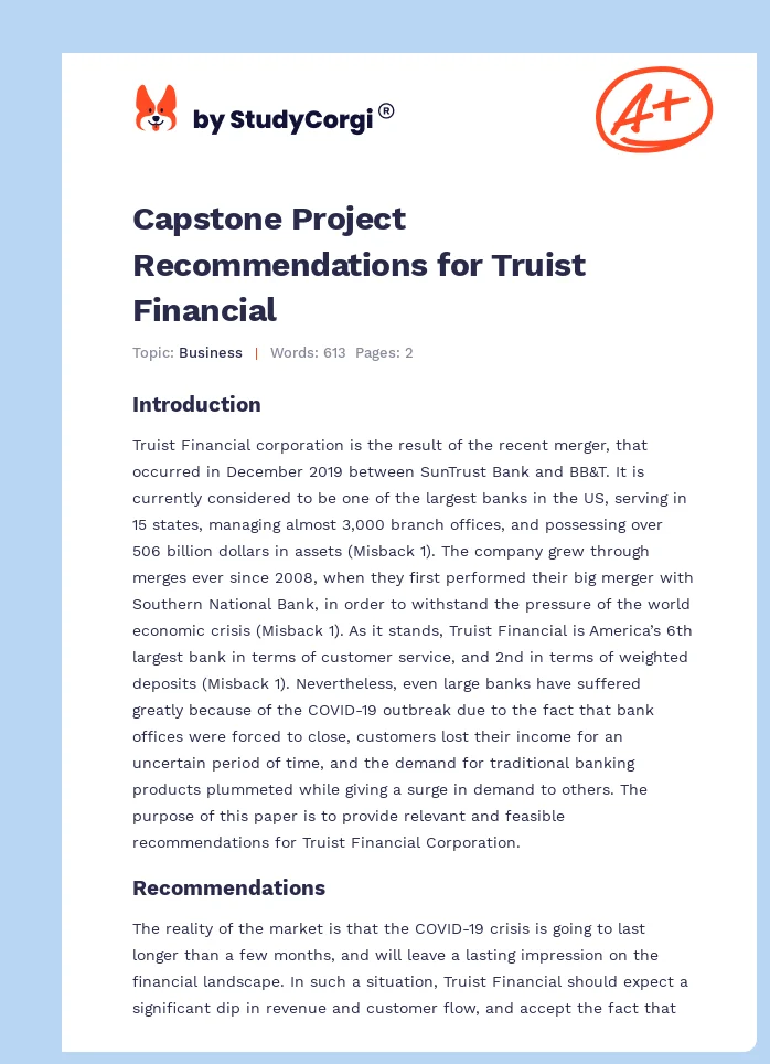 Capstone Project Recommendations for Truist Financial. Page 1