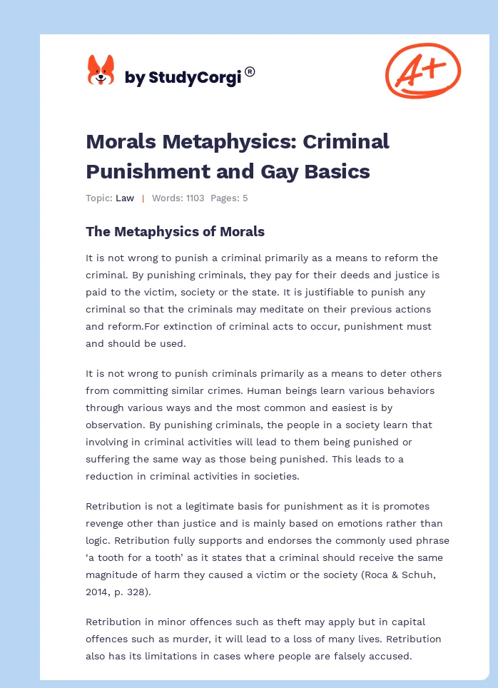 Morals Metaphysics: Criminal Punishment and Gay Basics. Page 1