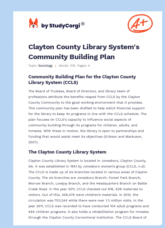 Clayton County Library System's Community Building Plan. Page 1