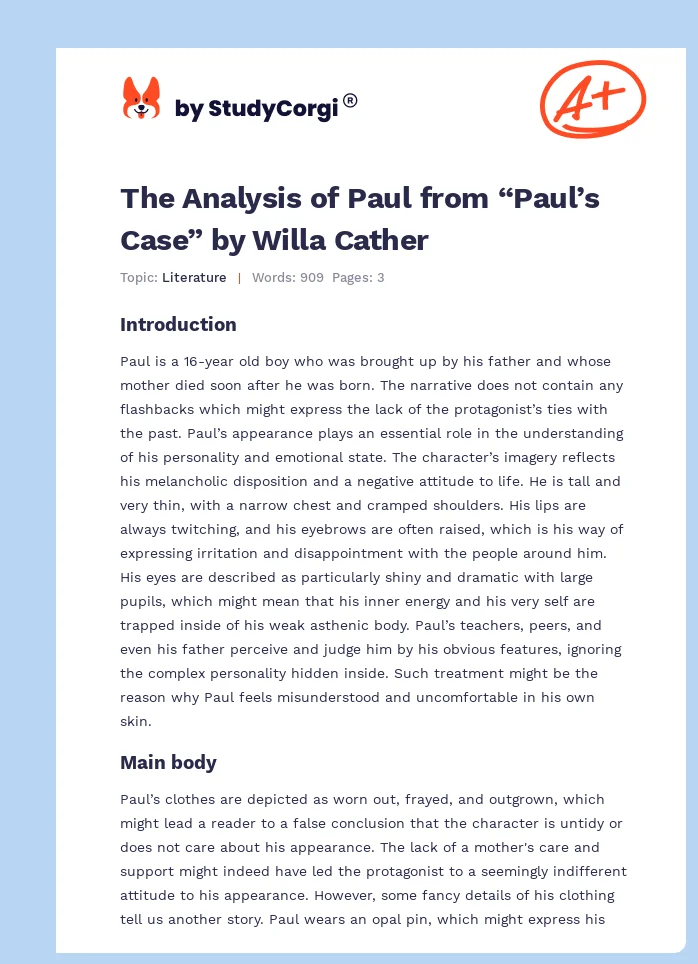 The Analysis of Paul from “Paul’s Case” by Willa Cather. Page 1
