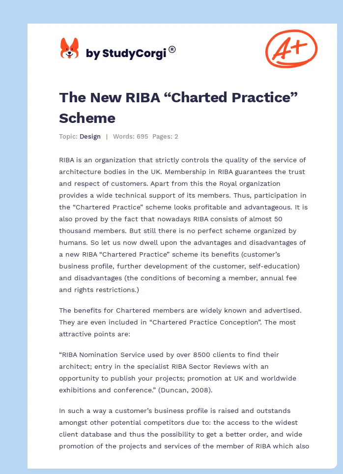 The New RIBA “Charted Practice” Scheme. Page 1