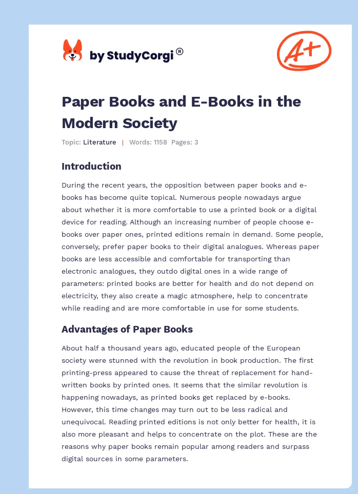 Paper Books and E-Books in the Modern Society. Page 1