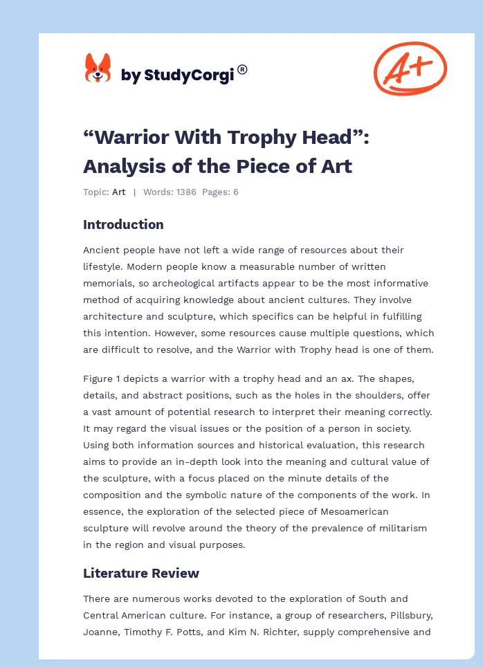 “Warrior With Trophy Head”: Analysis of the Piece of Art. Page 1